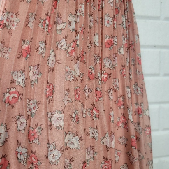 Vtg 70s maxi dress floral overlay brown pink size XS cottagecore boho - Picture 11 of 13